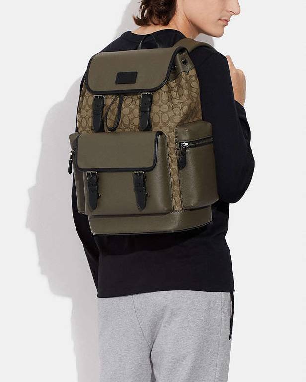 COACH Signature Canvas Backpack – Khaki Green