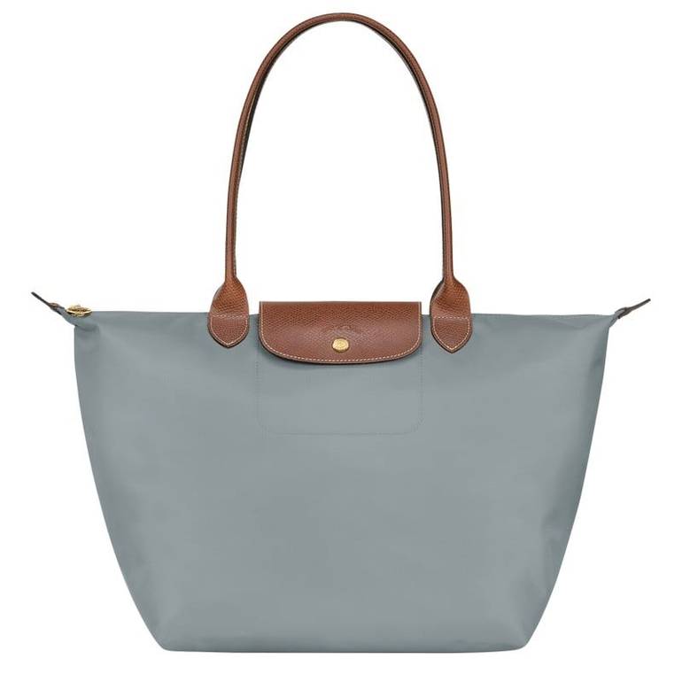 شنطة كتف Longchamp Le Pliage نايلون مع مقبض جلدي – رمادي