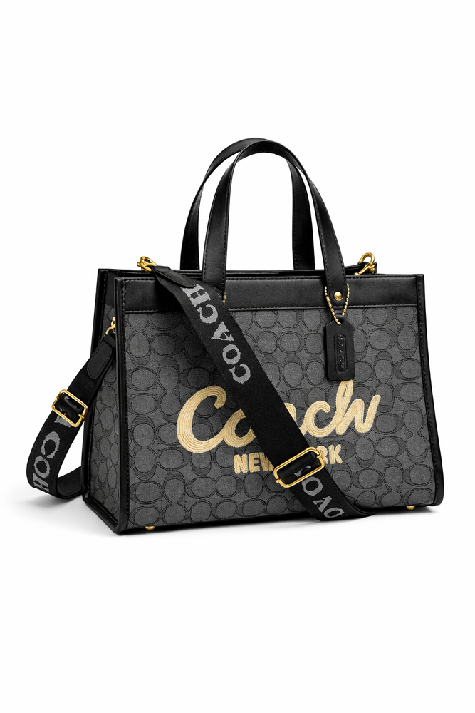 شنطة يد COACH بنقشة Signature مع حزام كتف – أسود