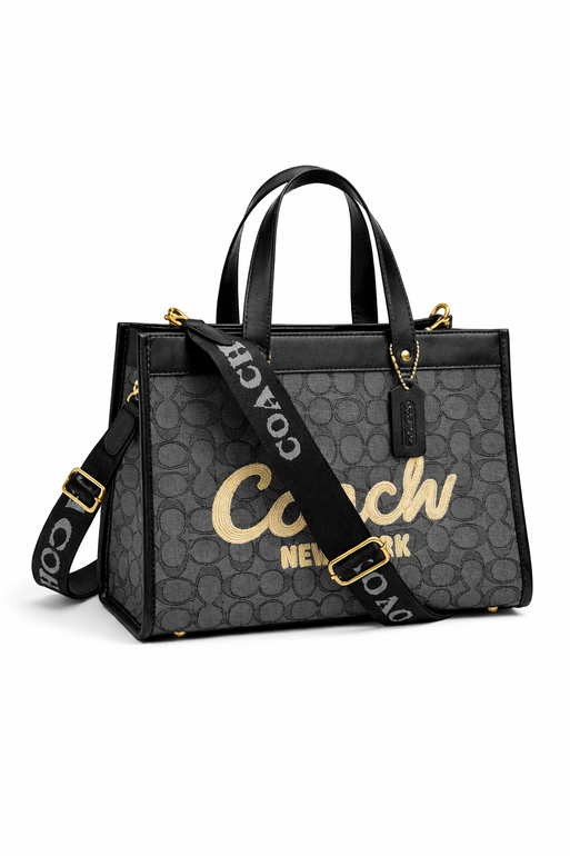COACH Signature Tote Bag with Shoulder Strap – Black