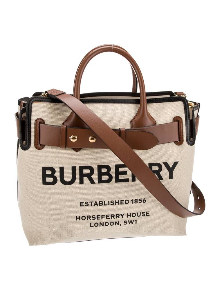 BURBERRY Logo Canvas Tote Bag with Shoulder Strap – Beige