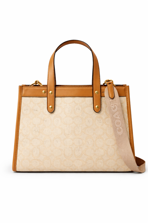 Coach New York Field Tote Bag with Shoulder Strap – Beige & Brown