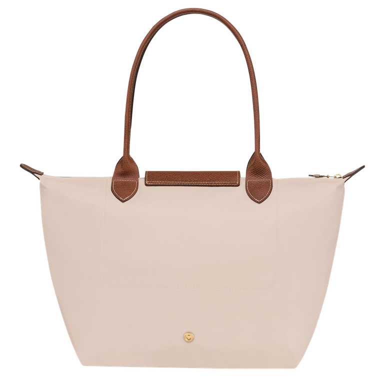 شنطة كتف Longchamp Le Pliage نايلون مع مقبض جلدي – بيج