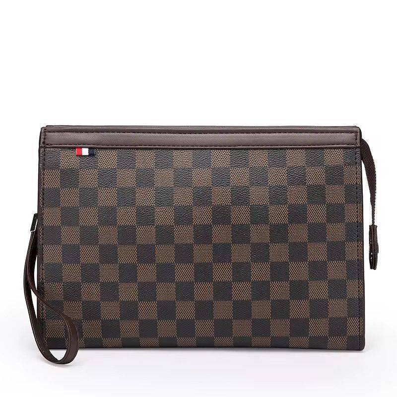 Damier Clutch Pouch with Wrist Strap – Black / Brown