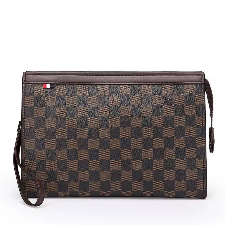 شنطة كلتش بنقشة Damier مع سوار يد – أسود / بني