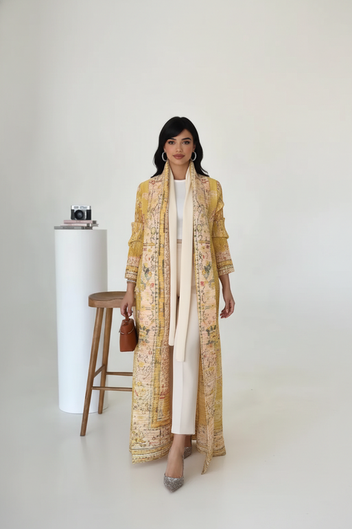 Elegant Printed Open Abaya for Women – Multicolor