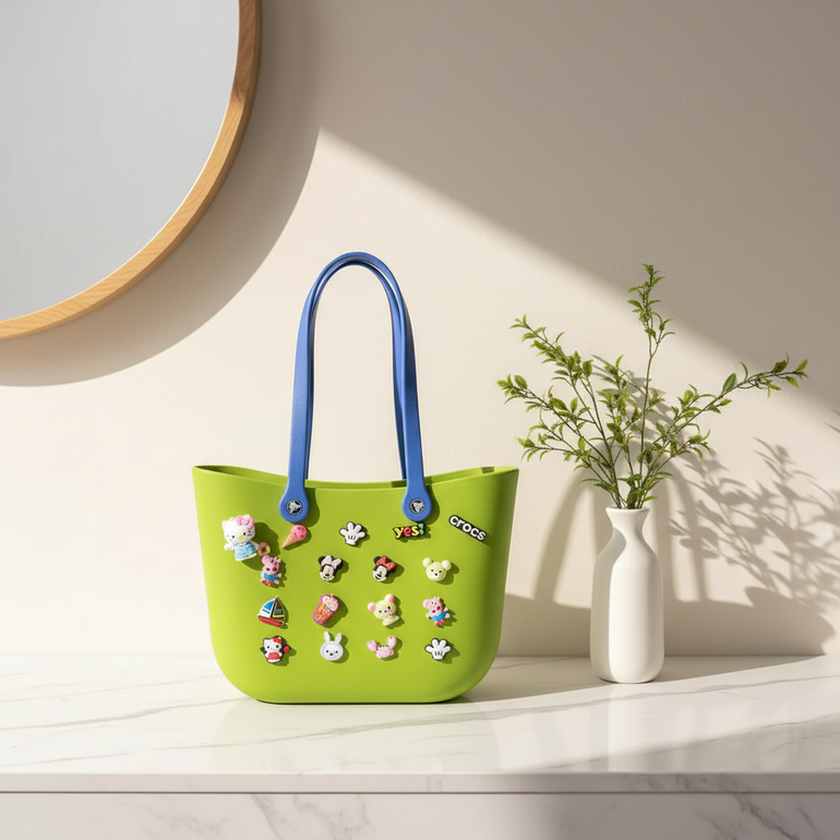 Green Crocs Tote Bag for Women with Charms – Stylish Design