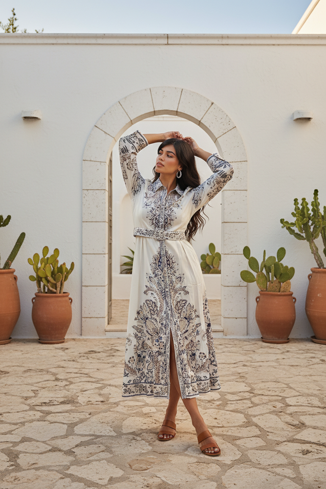 Magic Floral Dress with Belt – Off White