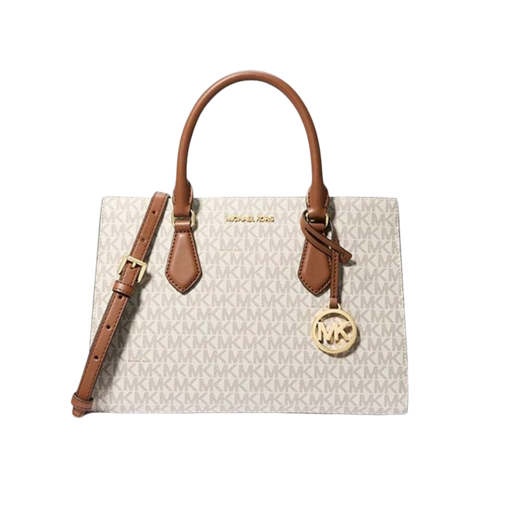 شنطة يد Michael Kors ميني بنقشة MK ومقبض علوي – بيج