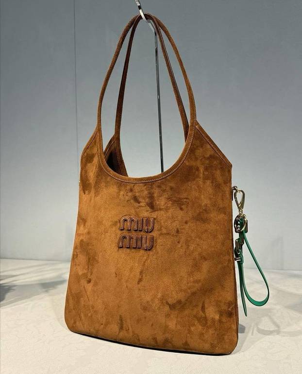 MIU MIU Suede Logo Shoulder Bag – Brown