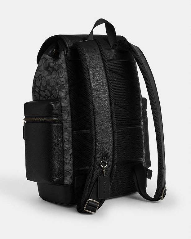 COACH Men's Signature Backpack with Multiple Pockets – Black