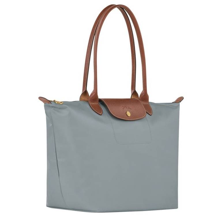 شنطة كتف Longchamp Le Pliage نايلون مع مقبض جلدي – رمادي