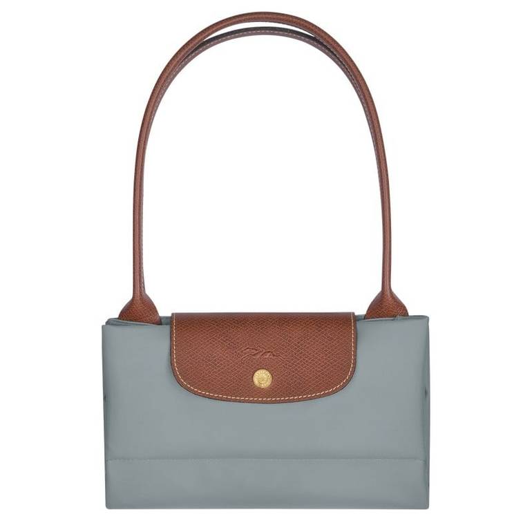 شنطة كتف Longchamp Le Pliage نايلون مع مقبض جلدي – رمادي