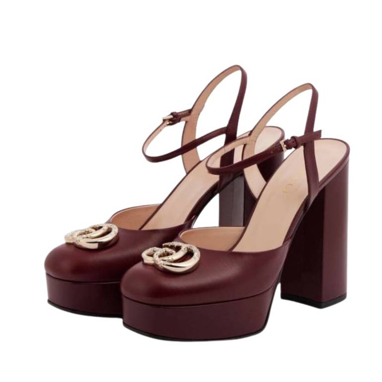 حذاء Gucci كعب عالي GG –  لون خمري