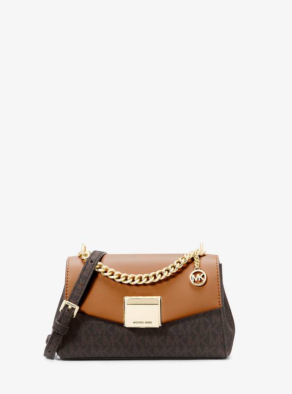Michael Kors MK Monogram Mini Chain Shoulder Bag – Brown