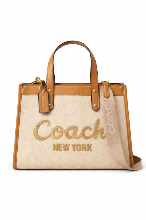 Coach New York Field Tote Bag with Shoulder Strap – Beige & Brown