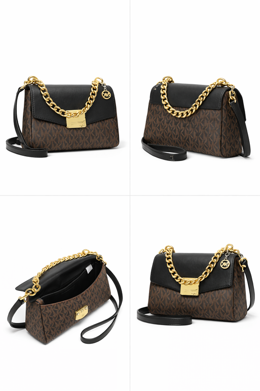 Michael Kors MK Monogram Chain Shoulder Bag – Brown / Black