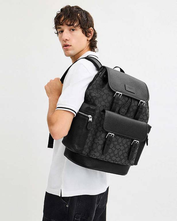 COACH Men's Signature Backpack with Multiple Pockets – Black