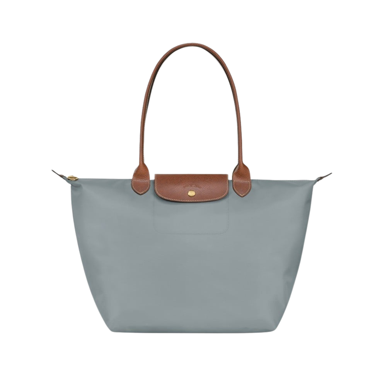 شنطة كتف Longchamp Le Pliage نايلون مع مقبض جلدي – رمادي