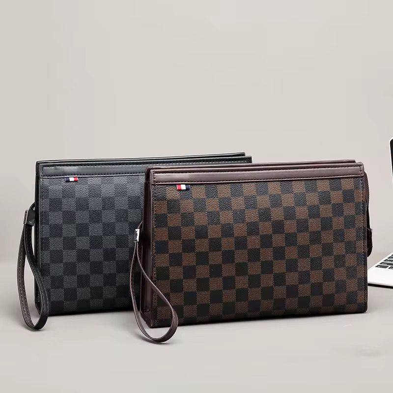 Damier Clutch Pouch with Wrist Strap – Black / Brown