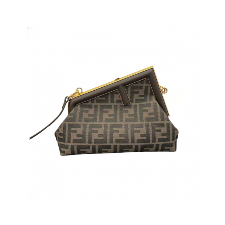 Fendi FF Monogram Frame Clutch Bag with Shoulder Strap – Brown
