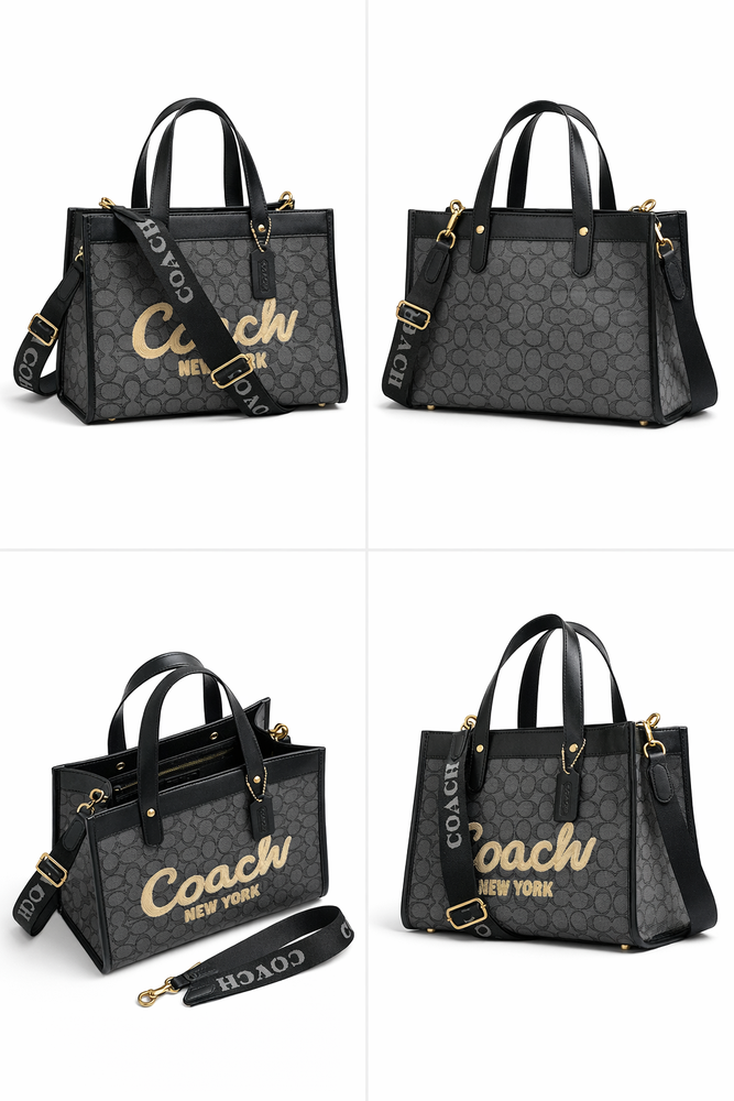 شنطة يد COACH بنقشة Signature مع حزام كتف – أسود