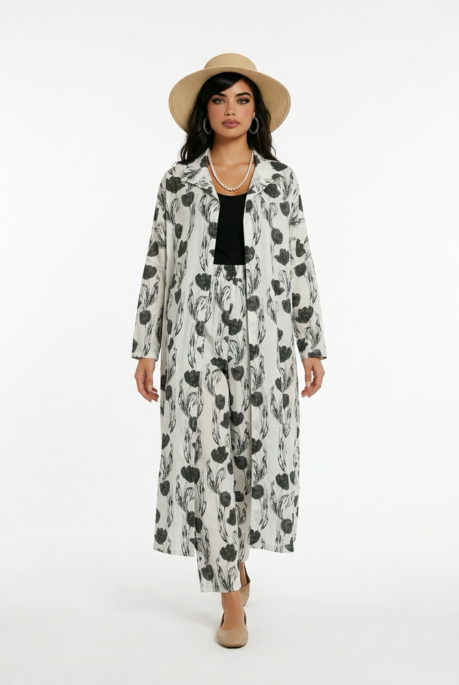 Women’s Floral Print Set – Long Shirt & Pants