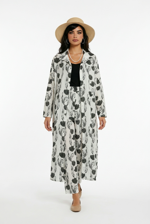 Women’s Floral Print Set – Long Shirt & Pants