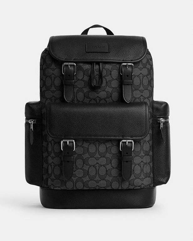 COACH Men's Signature Backpack with Multiple Pockets – Black