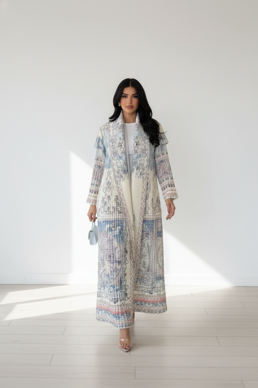 Elegant Printed Open Abaya for Women – Multicolor