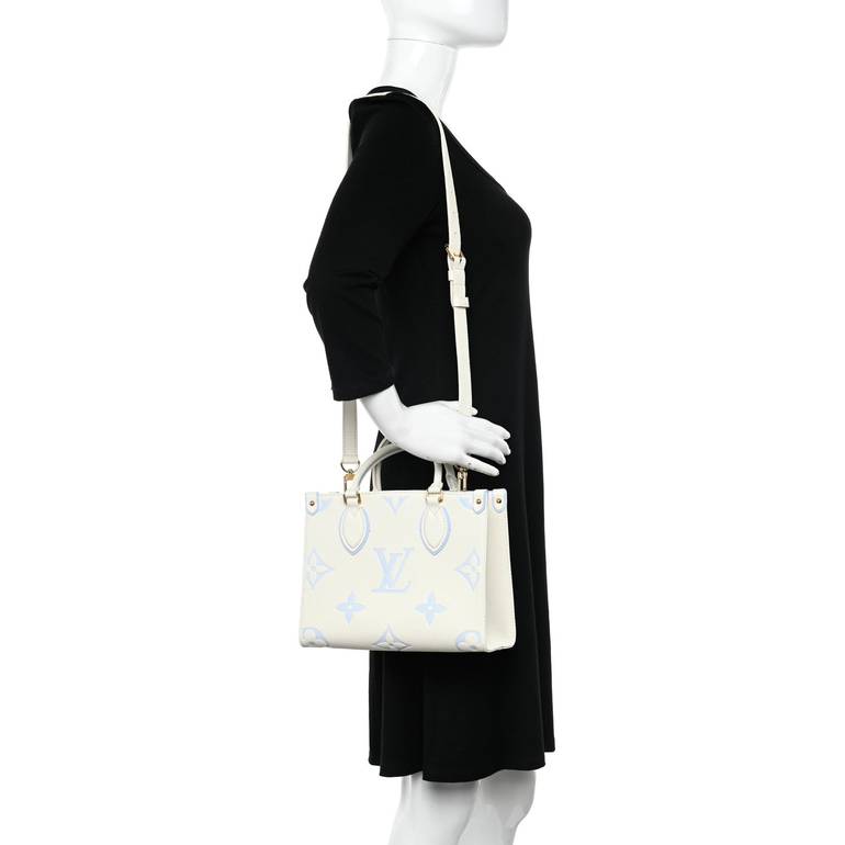 Louis Vuitton Monogram Empreinte Top Handle Bag with Shoulder Strap – Cream / Blue