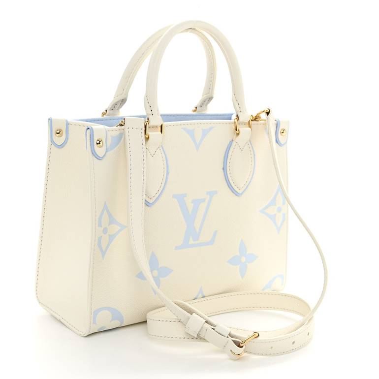 Louis Vuitton Monogram Empreinte Top Handle Bag with Shoulder Strap – Cream / Blue