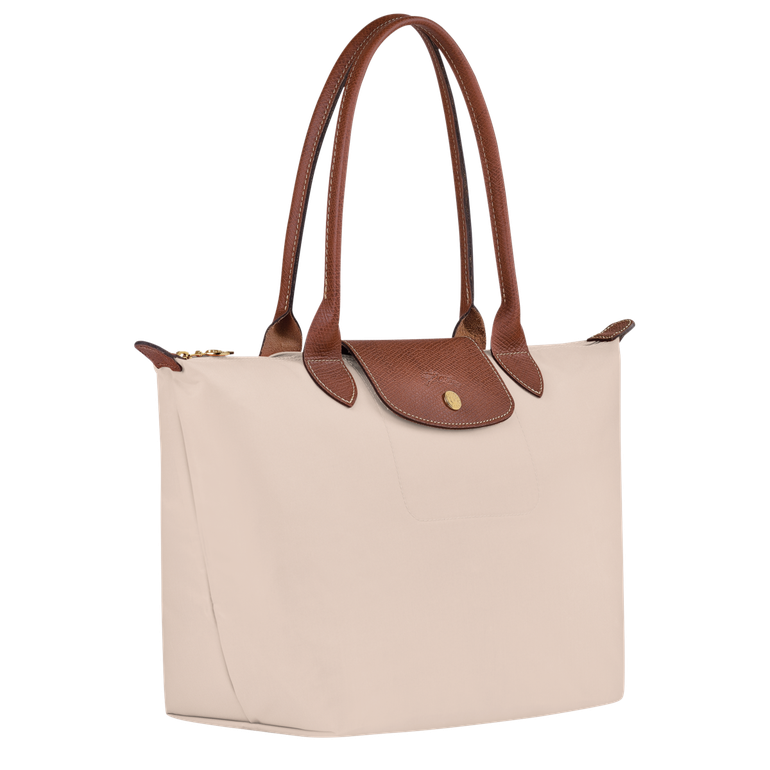 شنطة كتف Longchamp Le Pliage نايلون مع مقبض جلدي – بيج