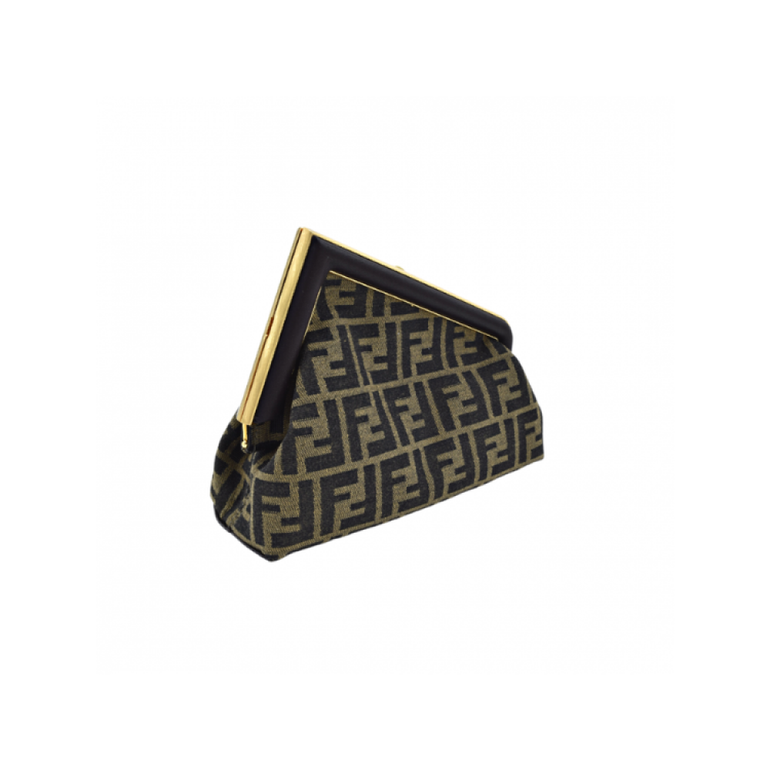 Fendi FF Monogram Frame Clutch Bag with Shoulder Strap – Brown