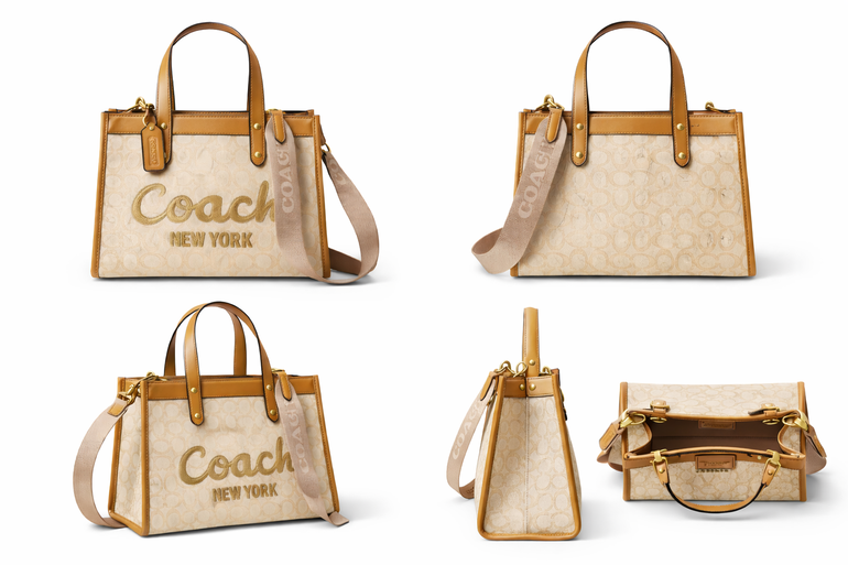 Coach New York Field Tote Bag with Shoulder Strap – Beige & Brown