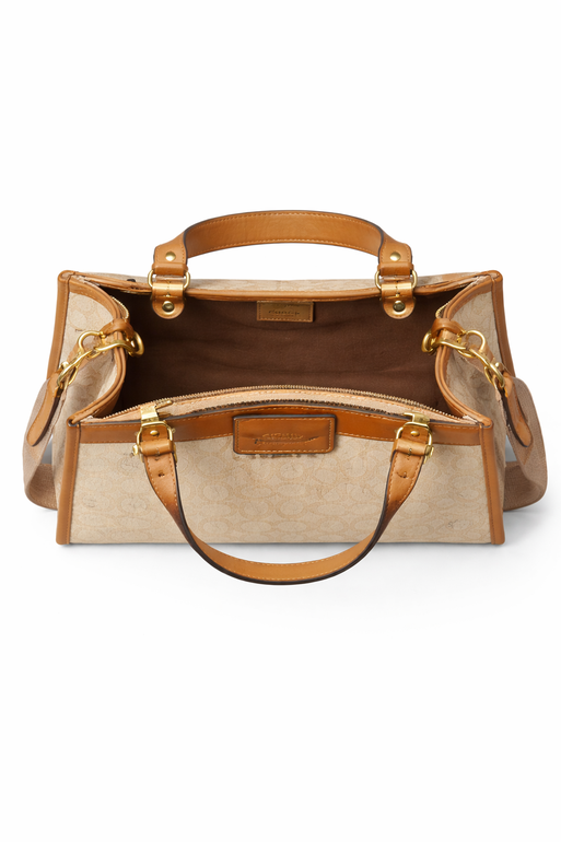 Coach New York Field Tote Bag with Shoulder Strap – Beige & Brown