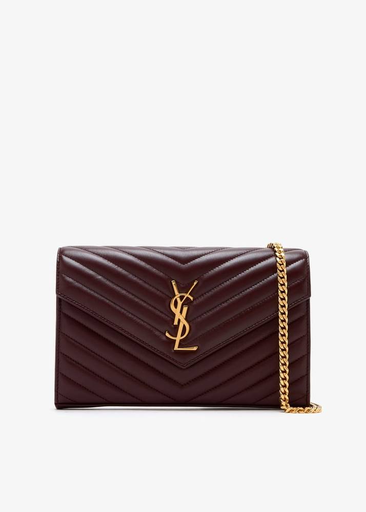 محفظة Saint Laurent Envelope بشعار YSL – عنابي