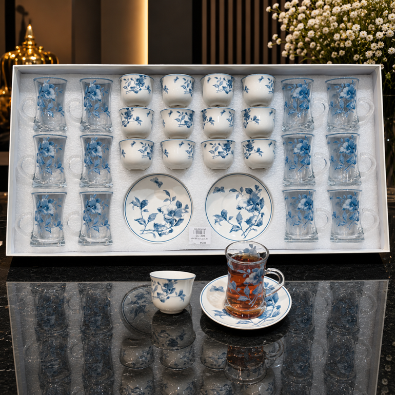 Luxury Arabic Pattern Cup & Saucer Set 36pc | Lavera Home