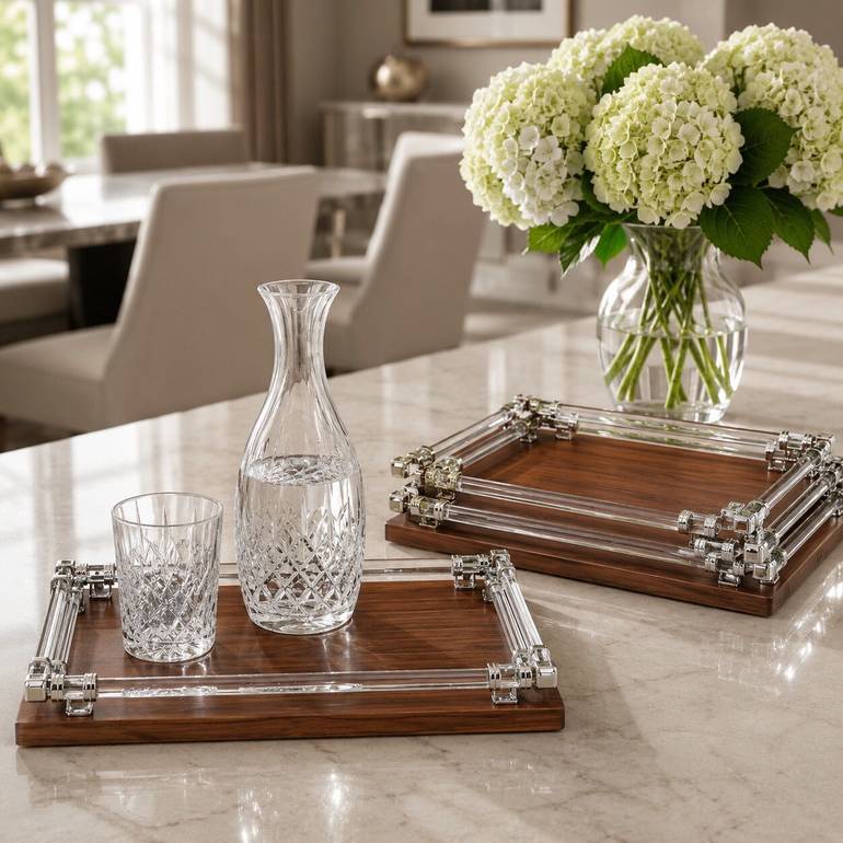 Luxury Serving Tray Set – Dark Wood Base with Transparent Design | Lavera Home