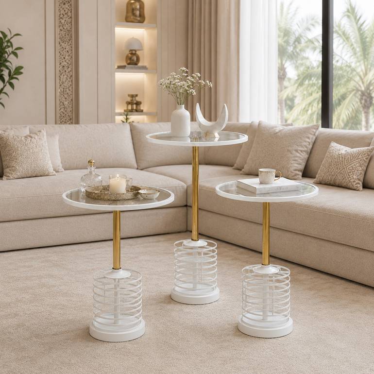    طقم 3 طاولات  ابيض خدمة فاخرة – تصميم عصري بلمسة ملكية