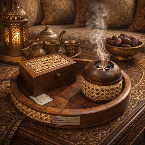 طقم مبخرة خشب - مع صينية بمظهر راقي ومميز