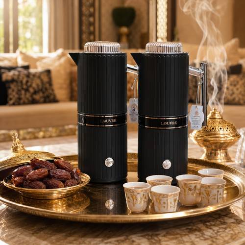 طقم ترامس فاخر اللون الأسود الملكي مع فضي 1.0 لتر بتصميم أنيق.