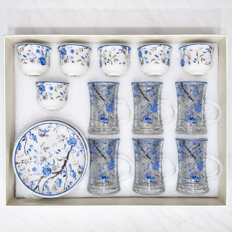 Luxury Arabic Hospitality Set – 18-Piece Cups & Glasses – Silver | Lavera Home