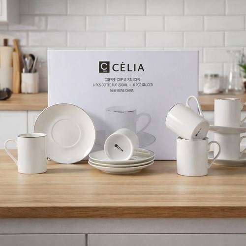 طقم أكواب قهوة وصحون 200 مل أنيق من العلامة التجارية Célia،