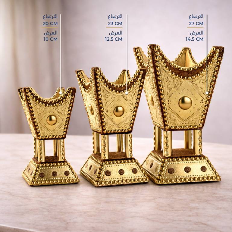 مبخرة حائلية ملبسه بنحاس (طقم او بالحبه)  اللون الذهبي - طقم (كبير ،وسط،صغير)
