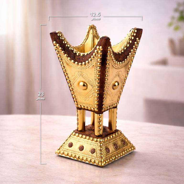 مبخرة حائلية ملبسه بنحاس (طقم او بالحبه)  اللون الذهبي - وسط ٢٤ سم