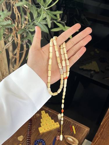 عظم نعامه مطعّم حجر مرجان ( برميلي )