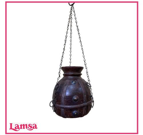 معلاق خشب  handcrafted wooden hanging vase