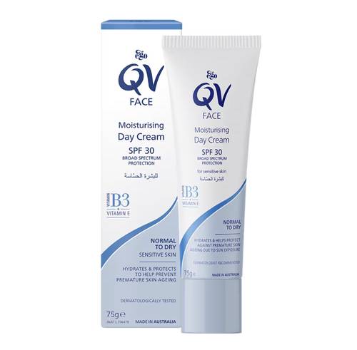 كيوفي كريم نهاري مرطب للوجه مع عامل حماية من الشمس SPF30 للبشرة الحساسة - 75 جم
