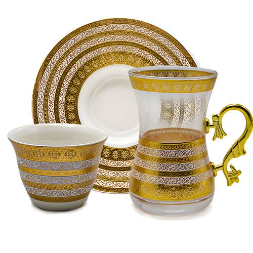 Tea and Coffee Set, 18 Pieces, Gold Design
